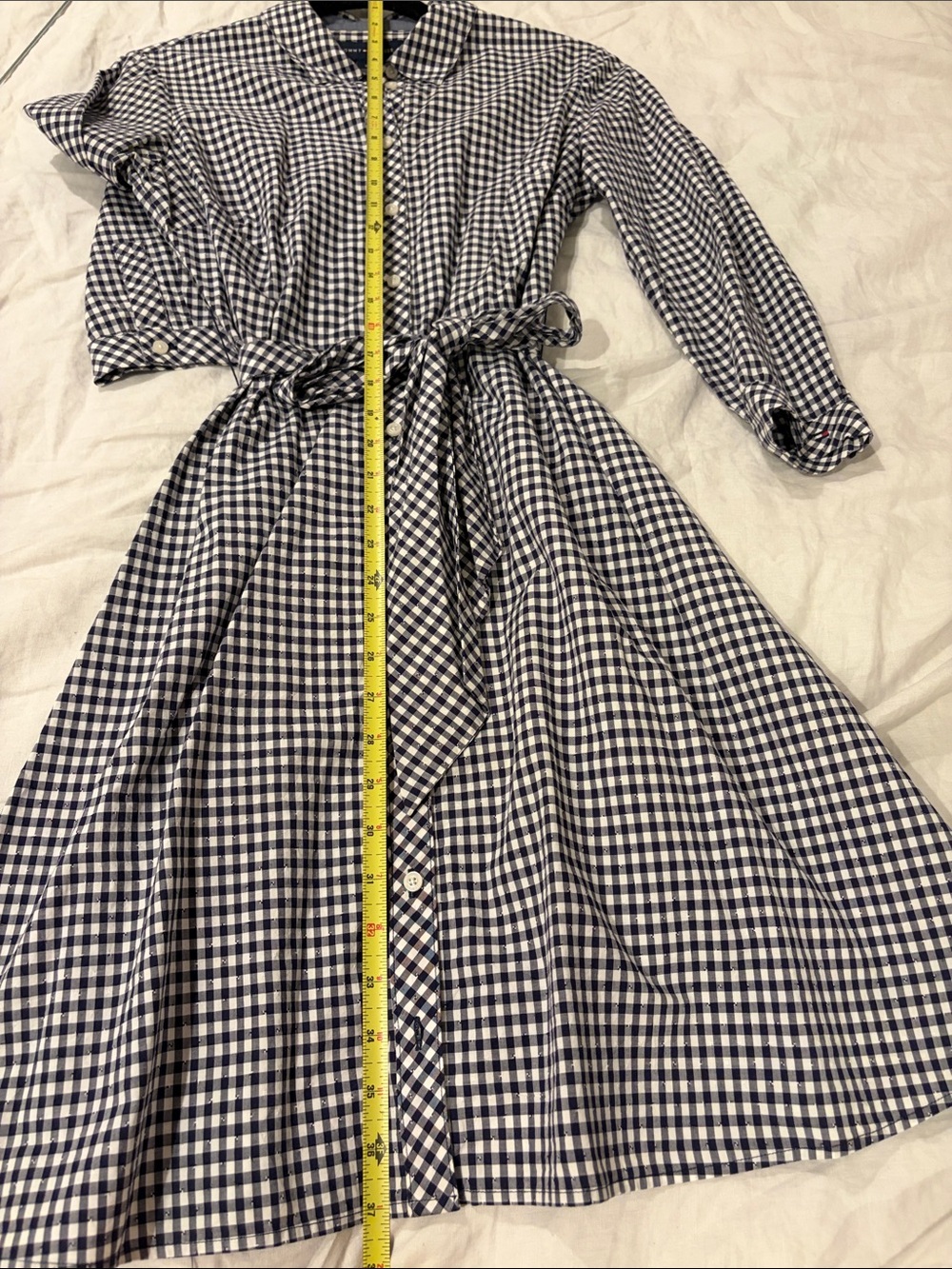 Tommy Hilfiger Navy and White Gingham Long Sleeve Shirt Dress - Picture 4 of 5